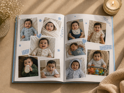 Baby's First Year Personalized Baby Photo Album | Custom Hardcover Baby Memory Book | Premium A4 Photobook